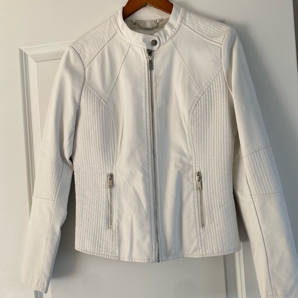 Jackets & Blazers - Moto Vegan Leather Jacket white zip front jacket SZ Med.